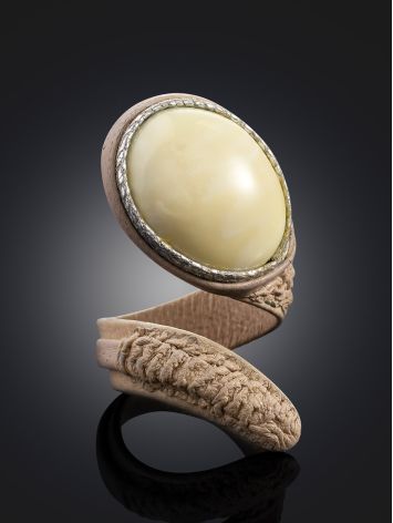 Beige Leather Flexible Ring With Amber, Ring Size: Adjustable, image , picture 2