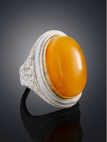 Amber In Leather Statement Ring, Ring Size: Adjustable, image , picture 2