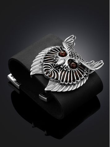 Rock Style Leather Bracelet With Owl Motif Detail, image , picture 2