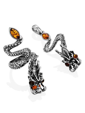 Silver Dragon Pendant With Amber, image , picture 5