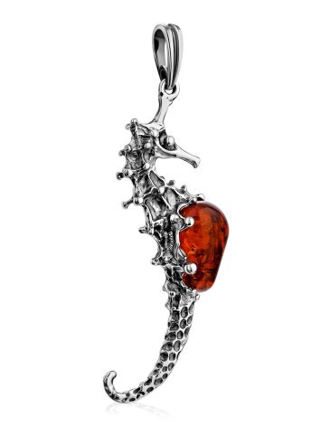 Sea Horse Design Silver Amber Pendant, image , picture 4