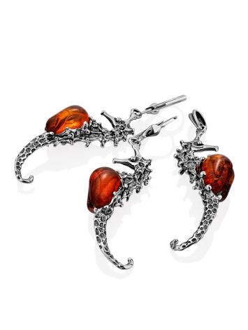 Sea Horse Design Silver Amber Pendant, image , picture 5