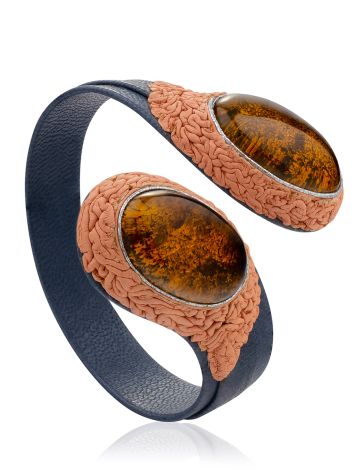 Safari Style Flexible Leather Bracelet With Amber, image 