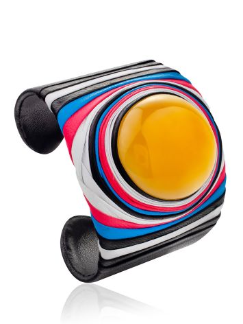 Colorful Leather Cuff Bracelet With Amber Centerstone, image 
