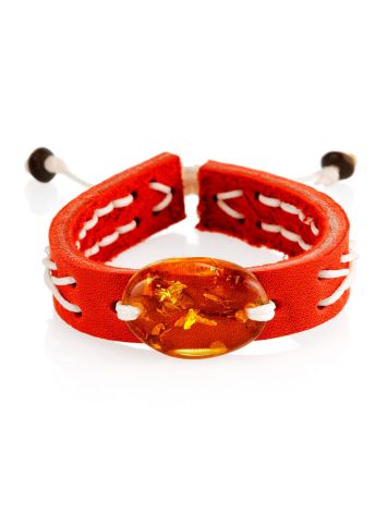 Surfer Aesthetic Leather Slider Bracelet With Amber, image 