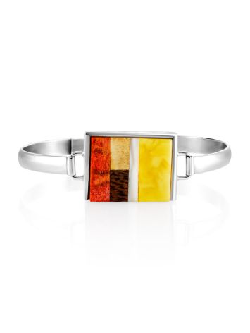 Designer Silver Bracelet With Amber And Wood, image 