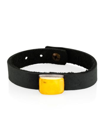 Boho Chic Dark Leather Bracelet With Amber And Wood, image 