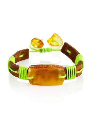 Colorful Leather Slider Bracelet With Amber, image 