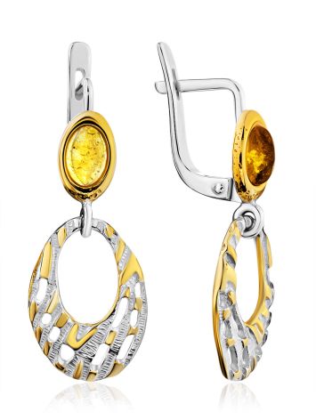 Fashionable Lemon Colored Amber Dangle Earrings, image 