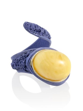 Boho Chic Lilac Leather Ring With Amber Centerstone, Ring Size: Adjustable, image 