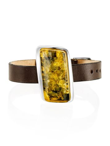 Designer Leather Bracelet With Natural Amber, image 