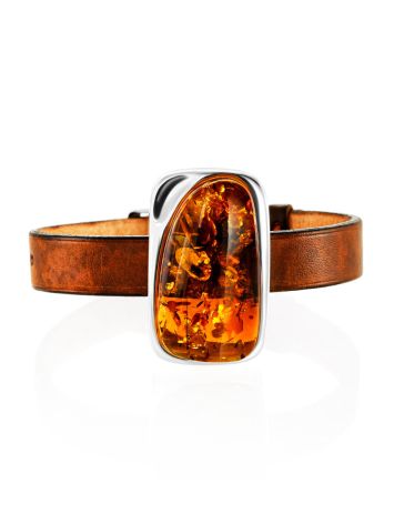 Ethnic Style Leather Bracelet With Cognac Colored Amber, image 