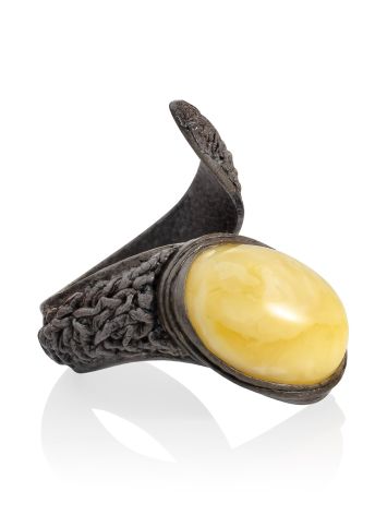Designer Leather Ring With Amber, Ring Size: Adjustable, image 