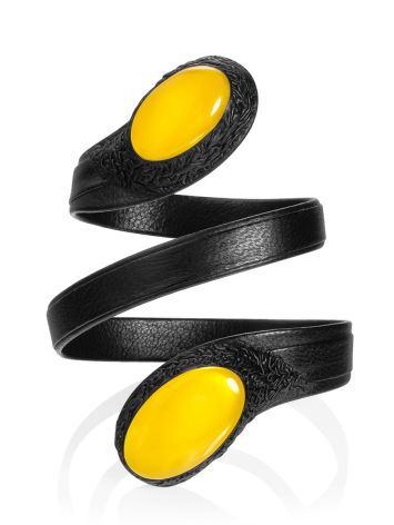 Twisted Design Leather Bracelet With Two Amber Stones, image 