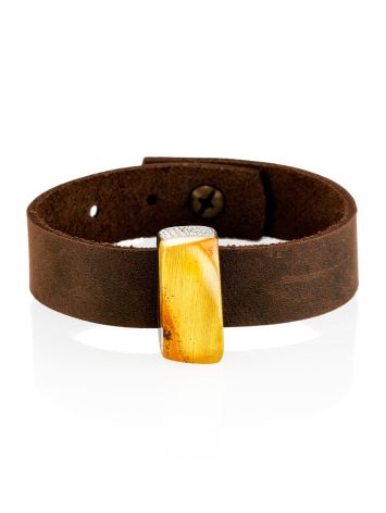 Handcrafted Leather Bracelet With Amber And Wood, image 