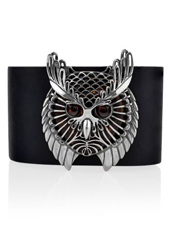 Rock Style Leather Bracelet With Owl Motif Detail, image 