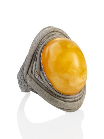 Gorgeous Ethnic Style Amber In Leather Ring, Ring Size: Adjustable, image 