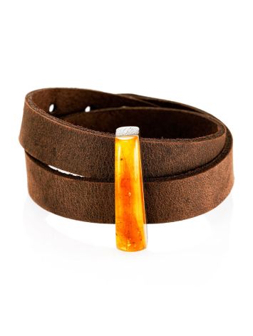 Safari Style Leather Bracelet With Amber And Wood, image 