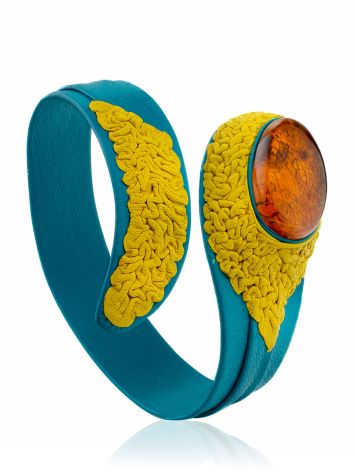 Mix Color Leather Cuff Bracelet With Natural Amber, image 