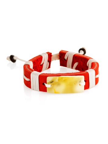 Bright Leather Slider Bracelet With Natural Amber Stone, image 