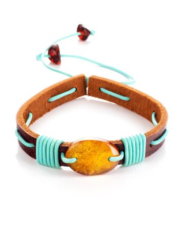 Playful Design Amber In Leather Slider Bracelet, image 