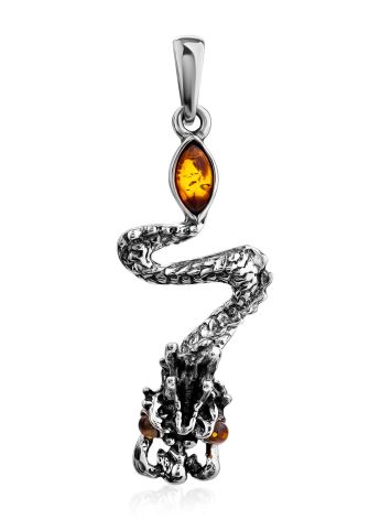 Silver Dragon Pendant With Amber, image 