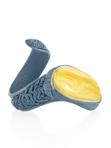 Exclusive Blue Leather Ring With Amber Centerstone, Ring Size: Adjustable, image 