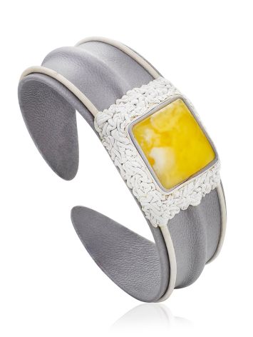 Designer Amber In Leather Cuff Bracelet, image 