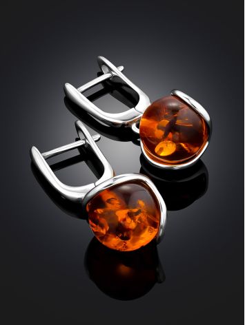 Classy Cognac Amber Dangle Earrings, image , picture 2