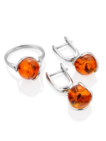 Classy Cognac Amber Dangle Earrings, image , picture 4