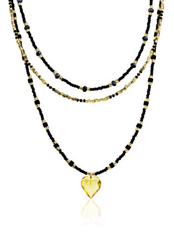 Multilayer Beaded Necklace With Amber Heart The Link, image 