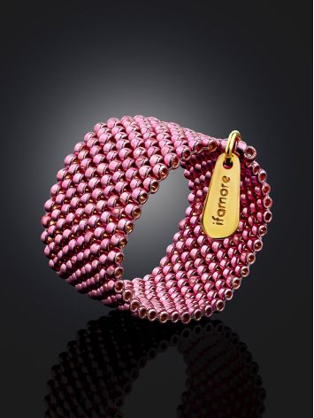 Cute Pink Colored Beaded Ring The Link, Ring Size: 10 / 20, image , picture 2