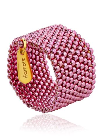 Cute Pink Colored Beaded Ring The Link, Ring Size: 10 / 20, image 