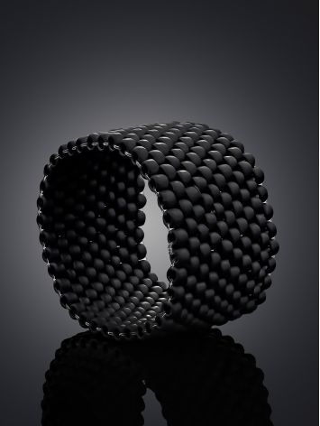 Minimalist Design Matte Black Glass Bead Ring The Link, Ring Size: 6.5 / 17, image , picture 2