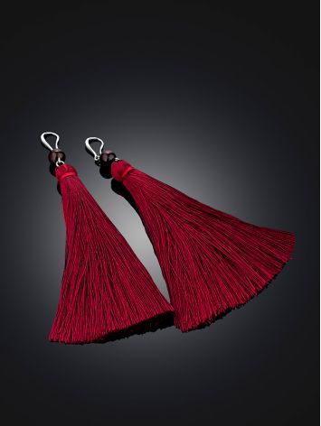 Flamboyant Design Garnet Earrings With Silk Tassels, image , picture 2