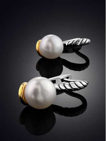 Chic Bicolor Earrings With Pearl Centerstones, image , picture 2
