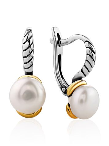 Chic Bicolor Earrings With Pearl Centerstones, image 