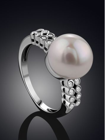 Ultra Stylish Pearl Ring With Crystals, Ring Size: 6.5 / 17, image , picture 2
