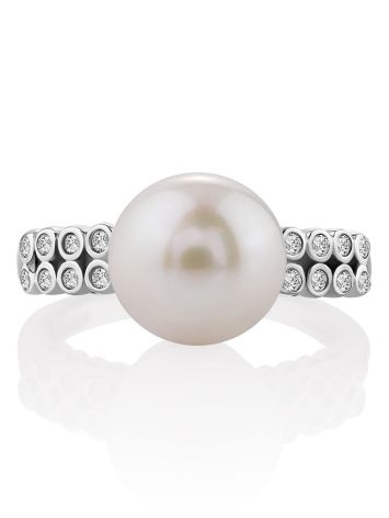 Ultra Stylish Pearl Ring With Crystals, Ring Size: 6.5 / 17, image , picture 4