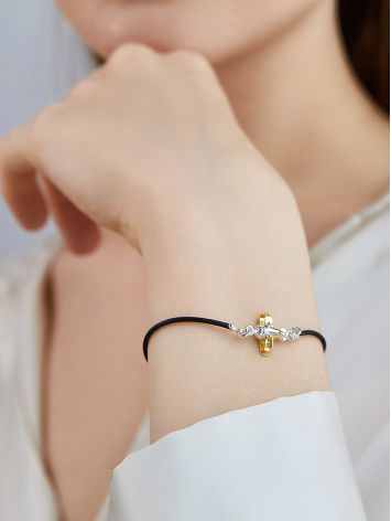 Playful Design Rubber Bracelet With Cute Gilded Plane And Natural Amber, image , picture 3