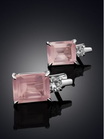Geometric Design Pink Quartz Earrings, image , picture 2