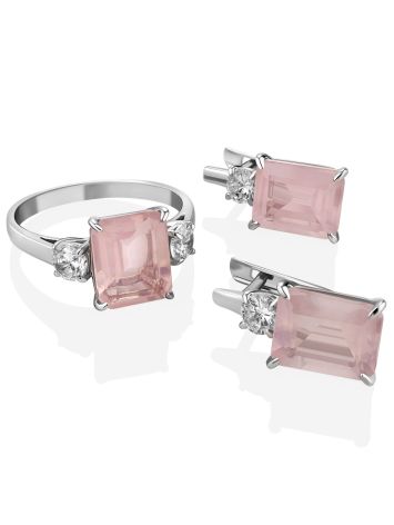 Geometric Design Pink Quartz Earrings, image , picture 4
