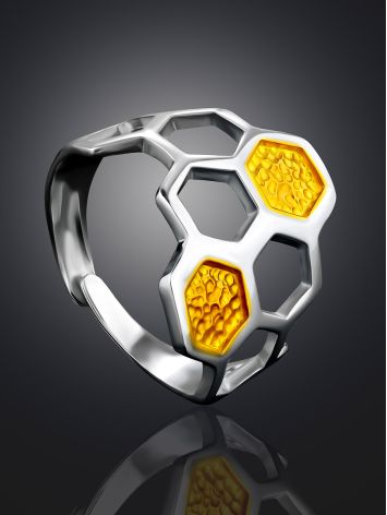 Honey Comb Motif Adjustable Ring The Bee, Ring Size: Adjustable, image , picture 2