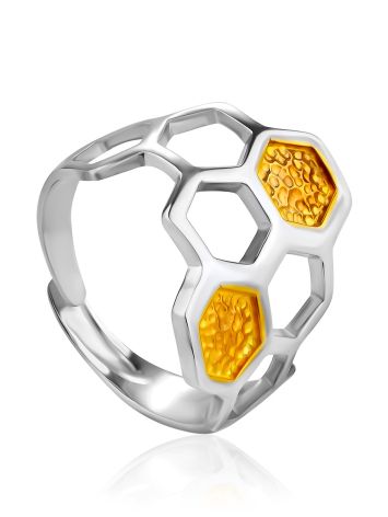 Honey Comb Motif Adjustable Ring The Bee, Ring Size: Adjustable, image 
