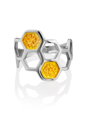 Honey Comb Motif Adjustable Ring The Bee, Ring Size: Adjustable, image , picture 4