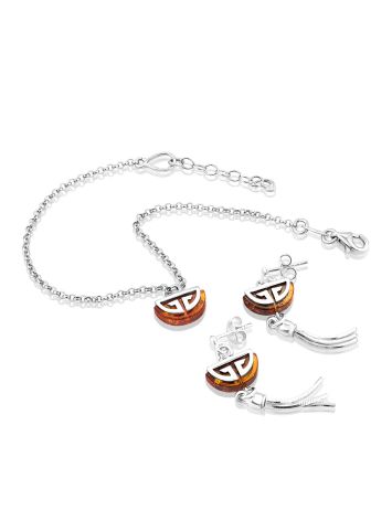 Chain Bracelet With Luminous Amber Charm, Length: 17, image , picture 5