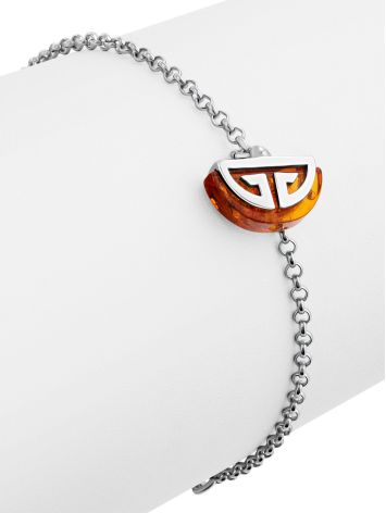 Chain Bracelet With Luminous Amber Charm, Length: 17, image , picture 4