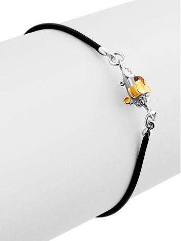 Playful Design Rubber Bracelet With Cute Gilded Plane And Natural Amber, image , picture 4