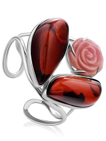 Fashionable Amber And Spiny Oyster Shell Cuff Bracelet, image , picture 3