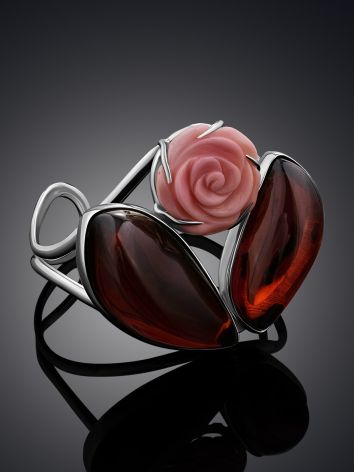 Fashionable Amber And Spiny Oyster Shell Cuff Bracelet, image , picture 2